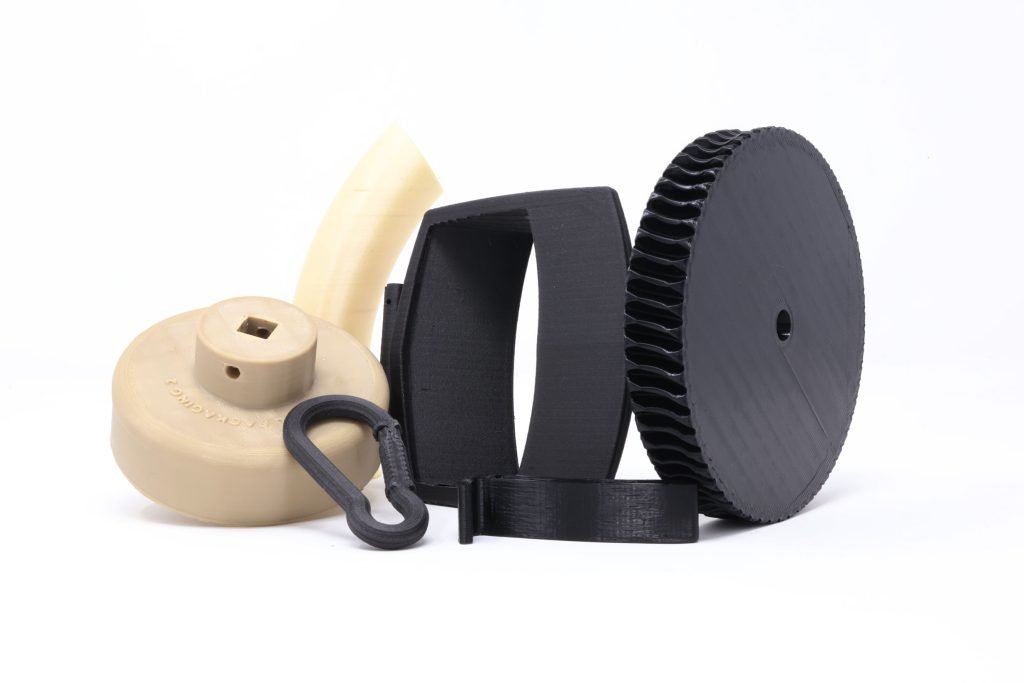 PEEK 3d prints assortment of high-performance plastic components