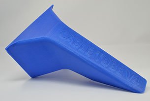 pla 3d printed parts a large blue funnel like PLA prints, laid across the screen